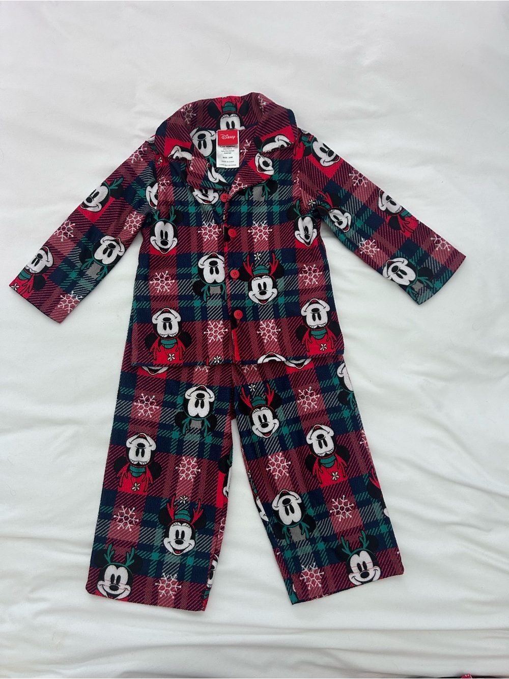 Disney Plaid Mickey Mouse Holiday Pajama Set in Red, Green & Black